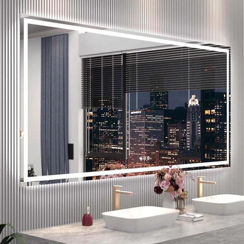Miniatura 27 de Snowdool Espejo LED de baño, 32 x 32 pulgadas con luz frontal y retroiluminada, antivaho, espejo de tocador de baño para pared, función de memoria