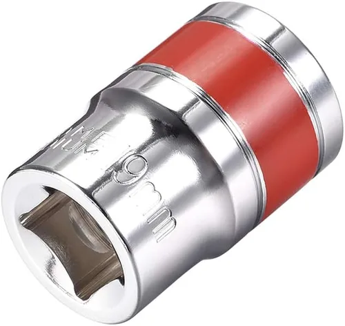 Miniatura 14 de uxcell Unidad de 1/2 pulgada por enchufe poco profundo de 0.315 in con banda roja, Cr-V, 6 puntos, métrico