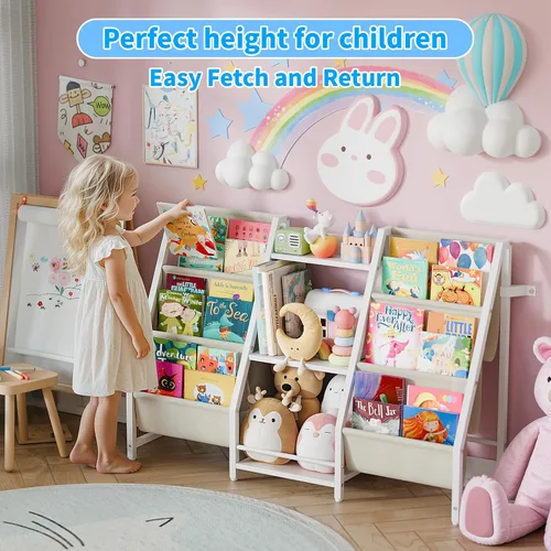 Miniatura 3 de Estantería organizadora de almacenamiento de juguetes para niños, estante para libros para habitaciones de niños, estantería infantil de 2 lados