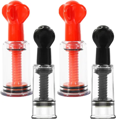 Jesakmie 4 ventosas de pezón de 2 tamaños para pezones planos o invertidos, ventosa portátil de bomba de pezón rojo y negro, succión invertida para