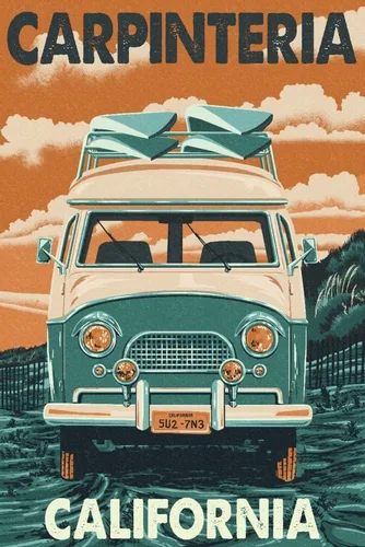 Lantern Press Carpinteria, California, Letterpress, Camper Van 1000 Piece Jigsaw Puzzle for Adults, Made in USA with Reference Poster