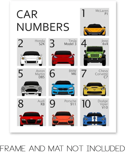 Miniatura 4 de ABC and 123 Car Poster SET – Impresión hecha a mano de la A a la Z y de 1 a 10 – (8 x 10 pulgadas impresión satinada (sin marco) – Regalo