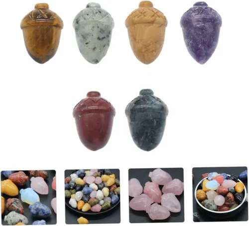 Miniatura 4 de Happyyami 6 piezas de conos de pino de piedra para regalo de cristal curativo, decoración de macetas de roca de cristal, conos de pino, adorno