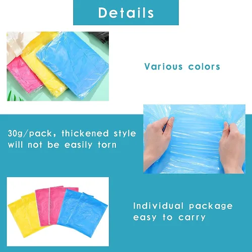 Miniatura 4 de Paquete de 12 ponchos de lluvia transparentes con capucha para adultos, familia, 3 colores, impermeables de emergencia de 51.1 pulgadas