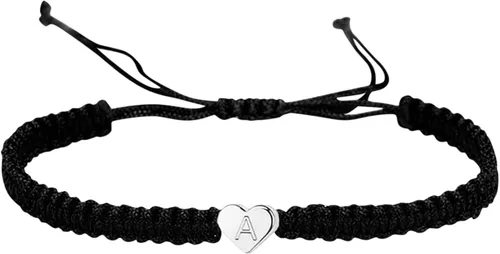 14KWhite Gold Plated Initial Heart String Bracelets for Women Men Teen Girls Boys Handmade Rope Braided Bracelet Minimalist Jewelry Matching Couple