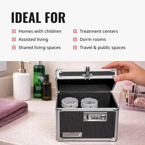 Miniatura 5 de Vaultz Caja de Seguridad para Medicamentos con Cerradura - 5 x 7 x 5 Pulgadas - Caja Fuerte Segura con Cerradura de Combinación - Ideal para Negro