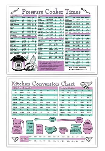 Miniatura 3 de Guía de tiempos de cocción de olla a presión y tabla de conversión de medidas de cocina, doble cara, incluye peso, líquido, herramienta de medición
