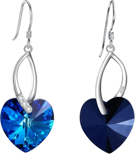 Miniatura 3 de EleQueen 925 Sterling Silver CZ Hoop Dangle Earrings for Women, Austrian Crystals Jewelry Gift