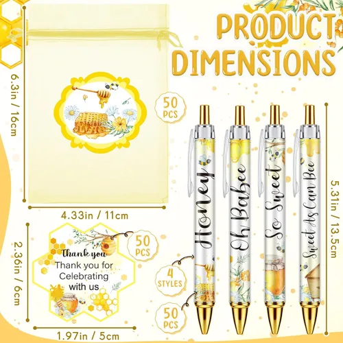 Miniatura 2 de Chuangdi 50 juegos de regalos de baby shower para invitados, incluye 50 bolígrafos, tarjetas de agradecimiento y bolsas de organza, Abeja