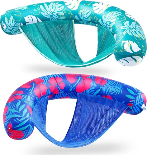 Sloosh Flotadores de piscina para adultos, paquete de 2 sillas inflables de fideos con eslinga de tela suave, flotador flotante para piscina para