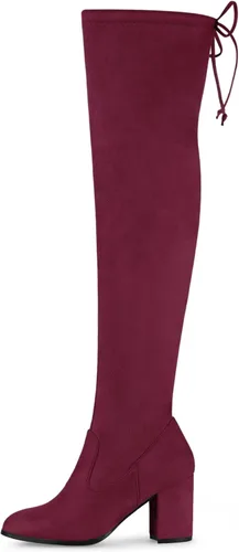 Miniatura 7 de Allegra K Botas altas por encima de la rodilla con tacón grueso y punta redonda para mujer