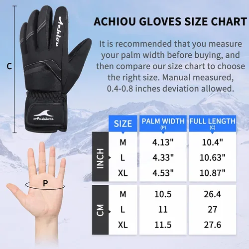 Miniatura 6 de Achiou Guantes de esquí para hombres y mujeres, impermeables, aislados, guantes de snowboard para pantalla táctil de invierno para -30 clima frío