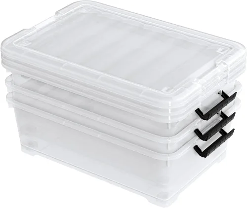 Paquete de 3 cajas de almacenamiento transparentes de 20 cuartos de galón con ruedas, contenedores de plástico debajo de la cama con tapas