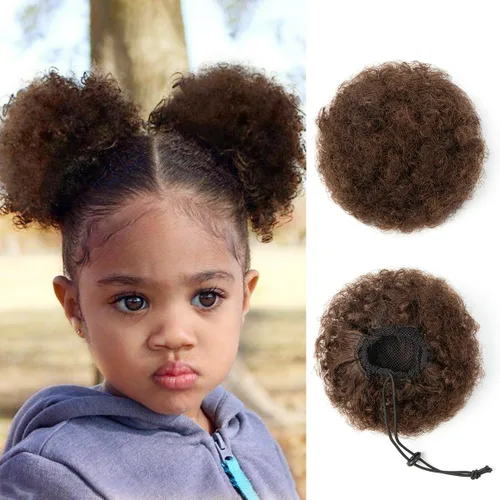 Miniatura 27 de Cola de caballo de cabello humano con cordón para mujeres negras, extensión de cabello humano rizado 4C, 8 pulgadas, aspecto natural, añade volumen