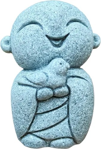 Miniatura 9 de livelyfish Estatua de monje rezante de Bosatsu de Bosatsu japonés de Buda Bosatsu Feng Shui, piedra arenisca feliz/sonriente en miniatura, adorno