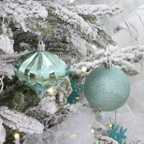 Miniatura 10 de Sea Team Paquete de 41 adornos de bolas de Navidad con cuerdas, bolas de tamaño mediano de 2.36 pulgadas, bombillas de Navidad de plástico Menta