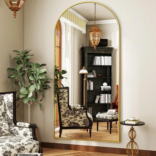 Miniatura 25 de BEAUTYPEAK Espejo de Piso de Cuerpo Completo Arqueado de 64"x21", Espejo de Longitud Completa para Colgar o Apoyar con Parte Superior Arqueada, Plata
