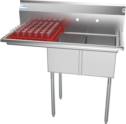 Miniatura 10 de KoolMore - SB121610-16R3 - Fregadero de cocina comercial NSF con 2 compartimentos, de acero inoxidable, con escurridor, tamaño del tazón: 12 x 16 x