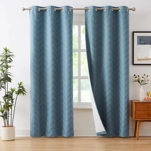 Miniatura 6 de Cortinas opacas para ventana de dormitorio o sala de estar, elegantes cortinas de ventana con patrón geométrico jacquard con respaldo blanco