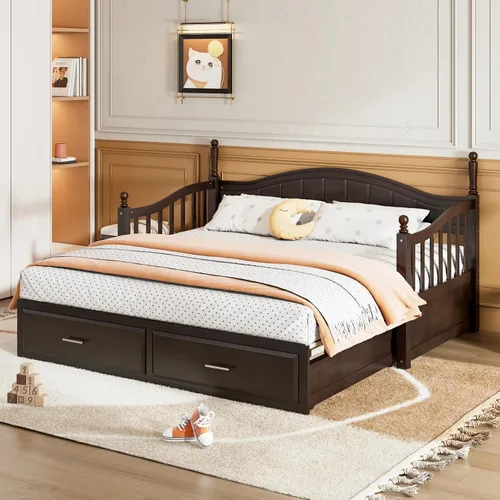 Miniatura 4 de Harper & Bright Designs Sofá cama individual de los años 80 y 90 con nido, base de cama extensible con 2 cajones de almacenamiento, cabecera Blanco