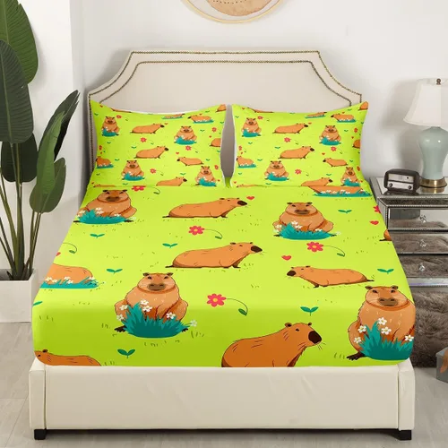 Miniatura 3 de Capybara - Juego de sábanas de regalo tamaño individual, juego de sábanas de decoración de animales kawaii Capybara para decoración de habitación