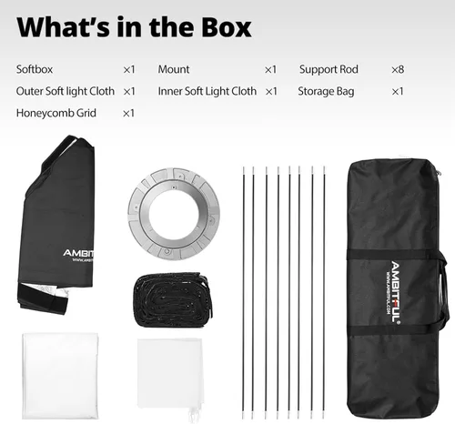 Miniatura 9 de AMBITFUL Caja de luz octogonal de 55.1 in/55 con rejilla de panal, caja de luz octagonal Bowens Mount para flash de estudio, luz suave grande