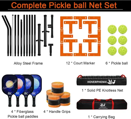 Miniatura 2 de Hoverphenix Portable Pickleball Net Set, 22FT Regulation Size Pickle Ball Net with Paddle Set of 4, Pickleballs and Carry Bag, Easy Setup for Indoor