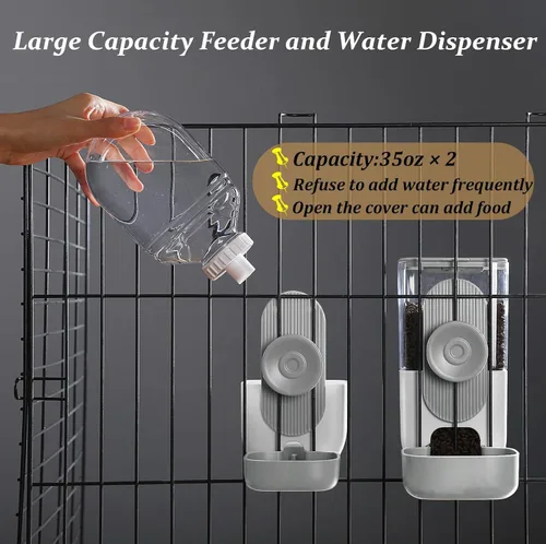 Miniatura 2 de Kenond Dispensador Automático Colgante de Alimentos y Agua, Botella de Agua para Conejos y Conejillos de Indias de 35oz, Comedero para Conejos