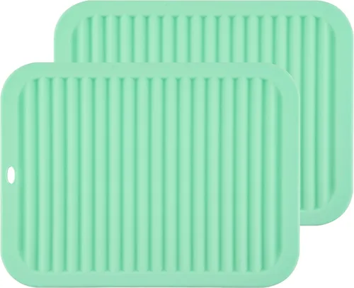 Miniatura 19 de Juego de 2 salvamanteles de silicona de 9 x 12 pulgadas, multiuso, antideslizantes, flexibles, duraderos, resistentes al calor, color rojo, verde