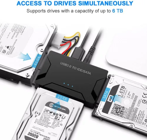 Miniatura 4 de Adaptador de disco duro USB 3.0 a IDE/SATA, convertidor externo para unidad óptica IDE SATA HDD SSD DVD, lector universal de disco duro con fuente