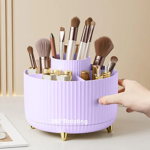 Miniatura 12 de Organizador de brochas de maquillaje giratorio de 360 grados, diseño desmontable, 5 ranuras, para cosméticos y lápices, organizador para escritorio