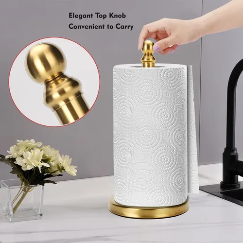 Miniatura 2 de Soporte para toallas de papel, soporte para toallas de papel dorado, con base pesada para operación con una sola mano (dorado)
