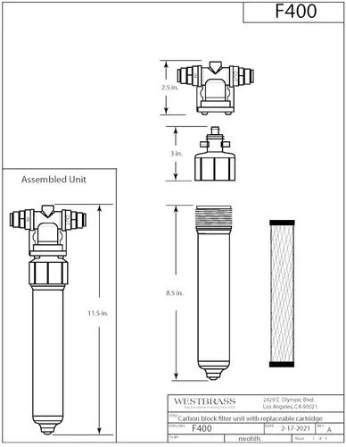 Miniatura 2 de Westbrass F400 Unidad de filtro de agua en línea para debajo del fregadero y cartucho para grifos dispensadores de agua caliente o pura instantáneos