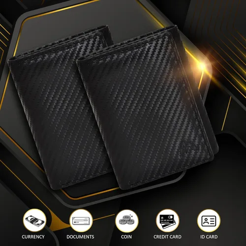 Miniatura 53 de Cartera de cuero RFID hecha a mano para hombres, elegante cartera de bolsillo frontal triple con 2 ranuras para identificación y 9 tarjetas, Negro