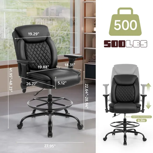Miniatura 2 de Silla de dibujo, silla alta ejecutiva de oficina con reposabrazos abatibles para escritorio de altura de mostrador, silla de trabajo alta con anillo