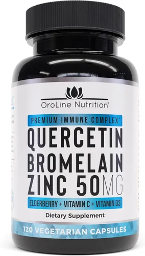 Suplemento de quercetina de 500 mg con Sambucus saúco, bromelina, vitamina C, zinc 50 mg y vitamina D3 5000 UI - Antioxidante y apoyo a la salud