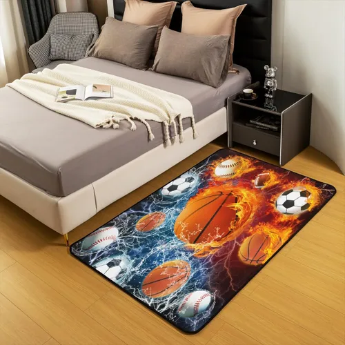 Miniatura 3 de Erosebridal Alfombras Deportivas de Área para Niños 1.49 m x 1 m, Alfombra Antideslizante de Béisbol, Fútbol, Baloncesto, Alfombra Deportiva