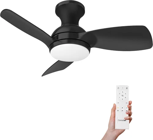 Miniatura 12 de Consciot Ventilador de techo de 52 pulgadas con luces, ventilador de techo negro moderno, control remoto, motor CC reversible silencioso, montaje