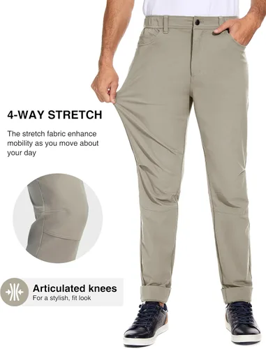 Miniatura 3 de PULI Pantalones de golf para hombre, vestido elástico, de secado rápido, pantalones casuales de negocios con bolsillos para trabajo y viajes