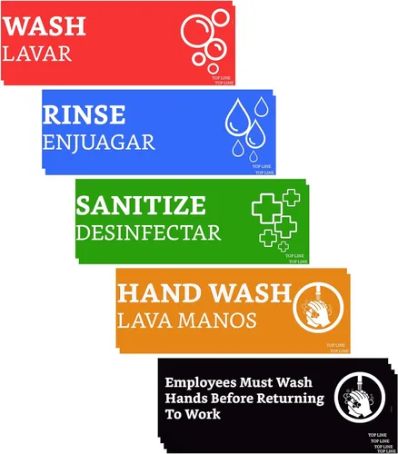 Etiquetas para fregadero de lavado y enjuague con letrero de lavado de manos (12 etiquetas, 2 juegos, 7.3 x 2.5 pulgadas), ideal para restaurantes,