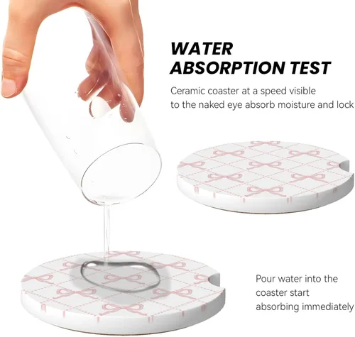 Miniatura 3 de Posavasos de automóvil con lazo rosa para portavasos de cerámica absorbente, paquete de 2 unidades, accesorios antideslizantes