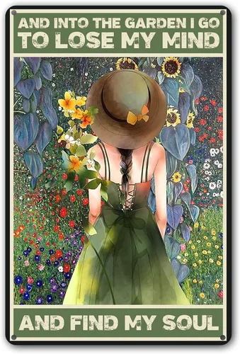 Señal metálica divertida de jardinería - Regalo de jardín para mujer para decoración de patio, jardín trasero, patio y porche, 03
