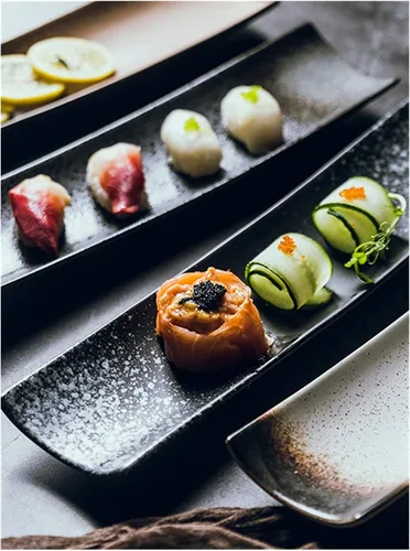 Miniatura 4 de ZLH Plato de cerámica cuadrado largo de 14 pulgadas para restaurante de sushi japonés creativo de 14 pulgadas, plato grande, postre aperitivo