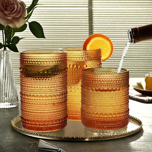 Miniatura 4 de Juego de Vasos de Beber Vintage Hobnail, Juego de Cristalería de 8 Vasos, Vasos Highball de 12 oz y 10 oz, Vaso Tumbler para Cócteles, Whisky, Jugo