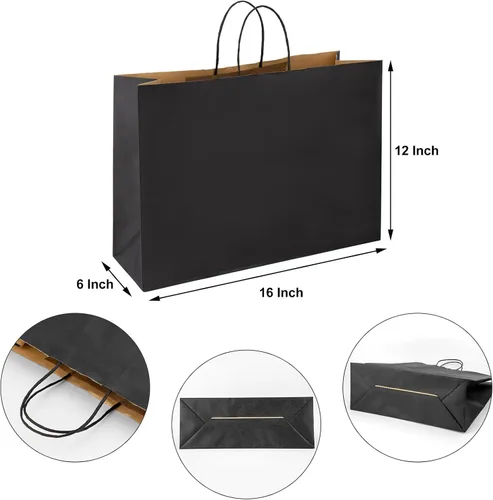 Miniatura 2 de Ronvir - Bolsas grandes de papel kraft con asas a granel para compras, paquete de 70, color negro 16x6x12 Inch,120GSM,Thick,Durable,8LB