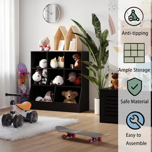 Miniatura 8 de DINZI LVJ Organizador de almacenamiento para juguetes, estantería para niños, gabinete de almacenamiento de juguetes de madera, estantería de 3
