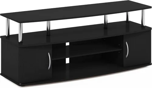 Miniatura 2 de Furinno Soporte de entretenimiento para TV de hasta 55 pulgadas y mesas auxiliares (2 piezas), americano/negro y cromado
