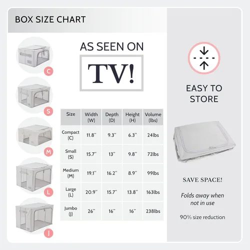 Miniatura 3 de Periea Beau - Paquete de 2 cajas de almacenamiento de 74 L (20.9 x 15.7 x 13.8 in), plegables y apilables de tela, bolsas de almacenamiento