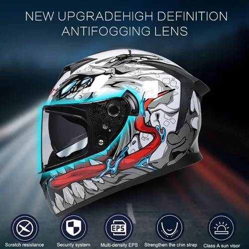 Miniatura 2 de Casco de motocicleta Bluetooth de cara completa abatible con micrófono, diseño de ala trasera aprobado por DOT, reducción de ruido con doble visera