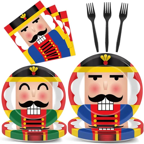 96 platos de cascanueces de Navidad, suministros de fiesta para 24 invitados, vajilla de Feliz Navidad, decoración de mesa, modelo soldado, platos